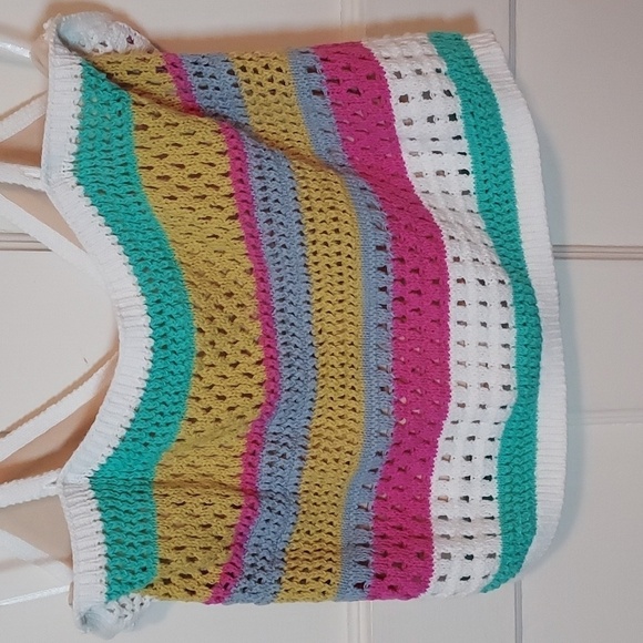 525 America Stripe Crochet Tank Cyan Multi - Picture 13 of 14